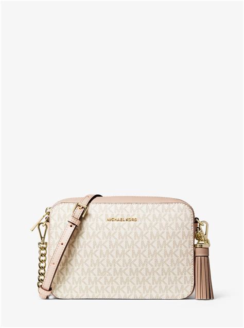 michael kors ginny medium logo crossbody bag in pink|Ginny Medium Newsprint Logo Leather Crossbody Bag .